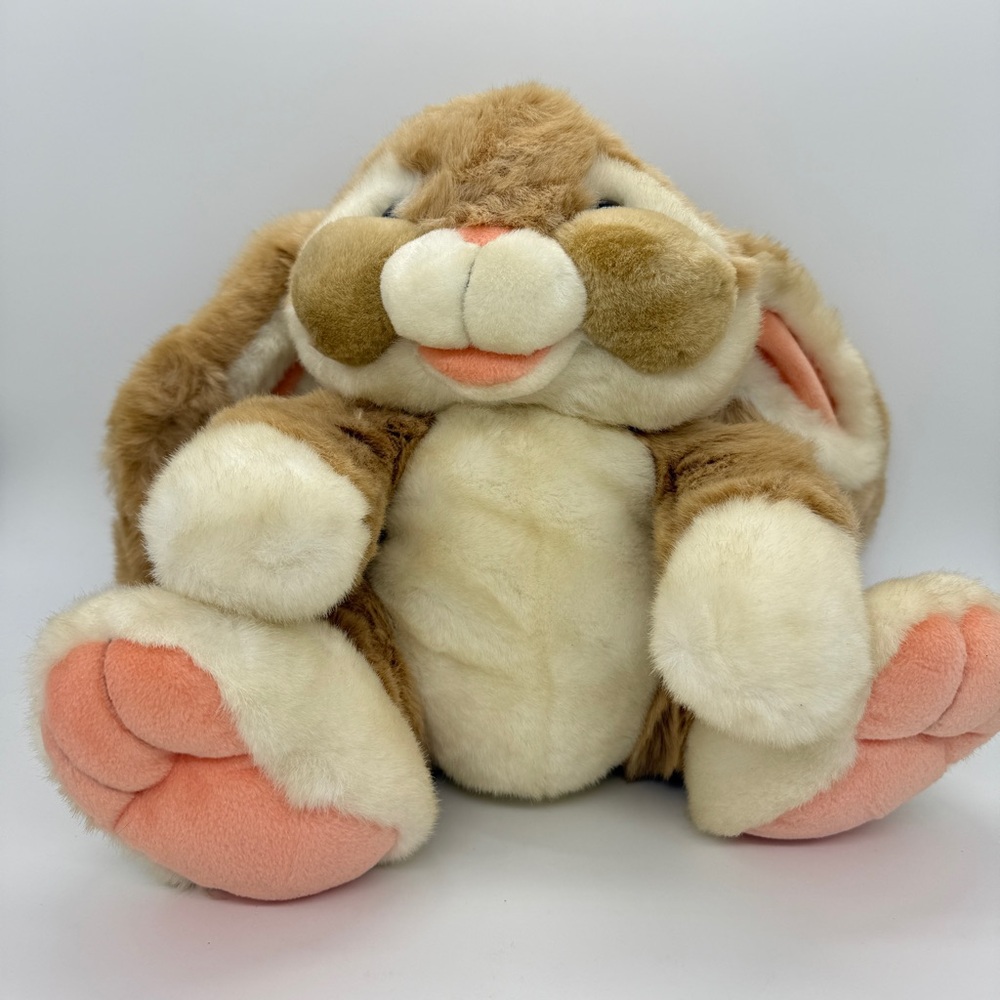 Vintage 1992 Commonwealth Tan Plush Cheeky Bunny Rabbit Stuffed Easter